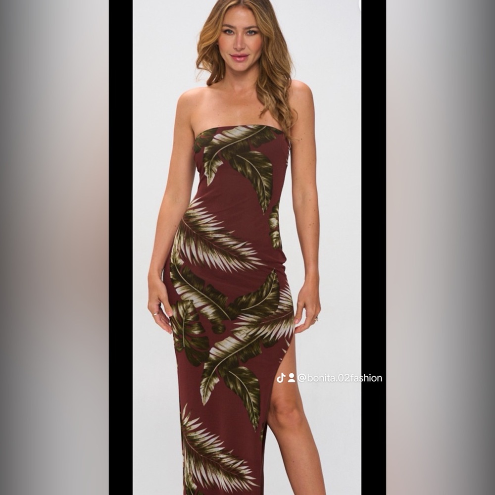 Tropical Tube slit maxi dress